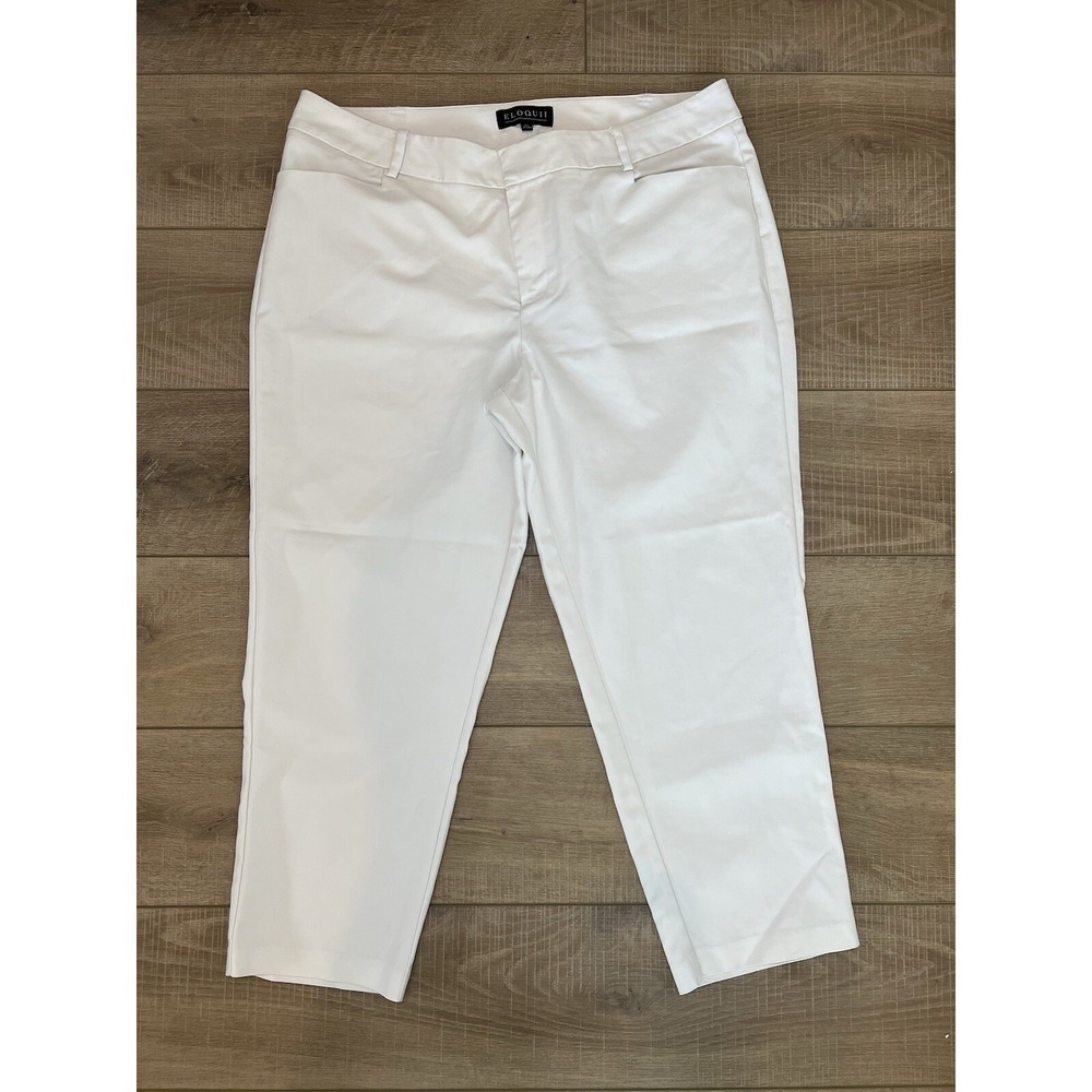 Eloquii Kady Fit Ankle Pants Womens 16S White Stretch Cotton Tapered Trousers